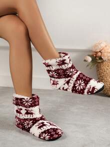 女款家居拖鞋日式靜音、吸汗、透氣地板靴,搭配柔軟鞋底 - 酒紅色 - 查看 4