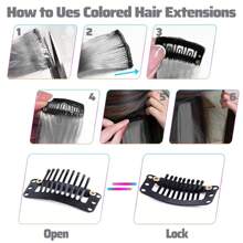 10pcs Colorful Clip-In Hair Extensions, Synthetic Streaks Hair Pieces For Party, Music Festival & Halloween