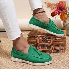 Zapatos Bajos Para Mujer Con Punta Redonda Cómodos Y Elegantes, Simples Y Versátiles - Verde - Ver 2