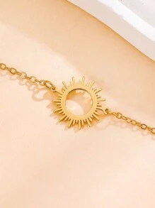 1入組極簡且時尚的不鏽鋼太陽吊墜手鍊，適合女性日常佩戴 - 金黃色 - 查看 4