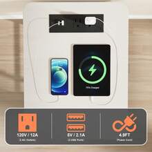 Nightstands Set of 2 with Charging Station and Fabric Storage Drawer, Side Table with Storage for Bedroom, Bedside Tables with Steel Frame - 白色 - 查看 4