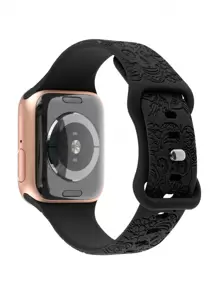 1pc Men's And Women's Black Waterproof Sports Christmas Skull Engraved Pattern Silicone Apple Watch Band Compatible With Apple Watch 38mm 40mm 41mm 42mm 44mm 45mm 49mm Soft Sport Strap Replacement WristBand Compatible With Apple Watch Series 9 8 7 6 5 4 3 2 1 SE Ultra 2