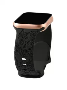 1pc Men's And Women's Black Waterproof Sports Christmas Skull Engraved Pattern Silicone Apple Watch Band Compatible With Apple Watch 38mm 40mm 41mm 42mm 44mm 45mm 49mm Soft Sport Strap Replacement WristBand Compatible With Apple Watch Series 9 8 7 6 5 4 3 2 1 SE Ultra 2