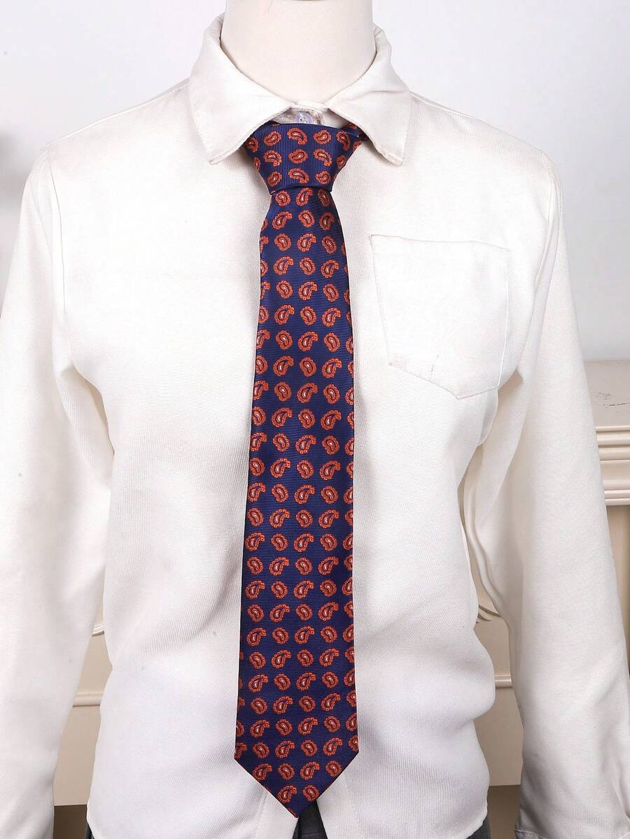 1入組印花迷幻紋結領帶，男女皆宜，采用提花工藝，適合正式商務場合，面料為聚酯纖維 - 彩色 - 查看 1