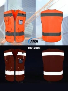TCCFCCT One Piece Unisex 9-Pocket Knitted Reflective Strip High-Visibility Reflective Vest Overalls For Construction Site/Warehouse/Road Work Use, Orange - Orange - View 3