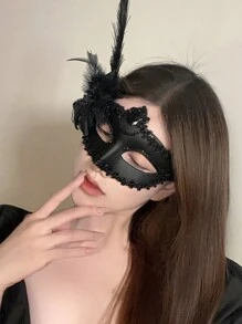 1入組萬聖節裝派對兔耳朵口罩適用於夜店表現,ktv道具兔女郎口罩適合派對 - 黑色 - 查看 4