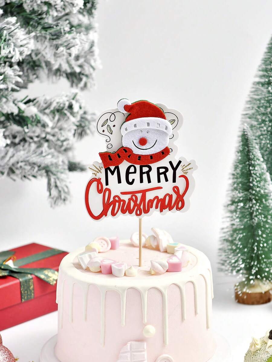 4 件随机圣诞蛋糕装饰、蛋糕甜点插件、圣诞快乐印花、圣诞派对婚礼餐厅家居蛋糕装饰、圣诞配件、厨房用品、烘焙工具 - 彩色 - 查看 1