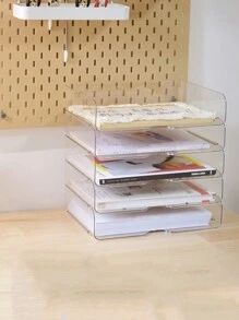 Estante De Almacenamiento De Papel A4 Multicapa Transparente Para Escritorio, Organizador De Suministros De Oficina, 1 Ud. - Blanco - Ver 4