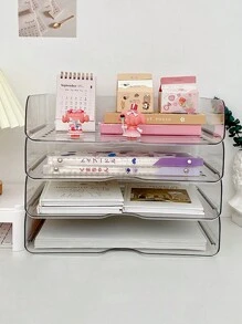 Estante De Almacenamiento De Papel A4 Multicapa Transparente Para Escritorio, Organizador De Suministros De Oficina, 1 Ud. - Blanco - Ver 3