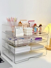 Estante De Almacenamiento De Papel A4 Multicapa Transparente Para Escritorio, Organizador De Suministros De Oficina, 1 Ud. - Blanco - Ver 1