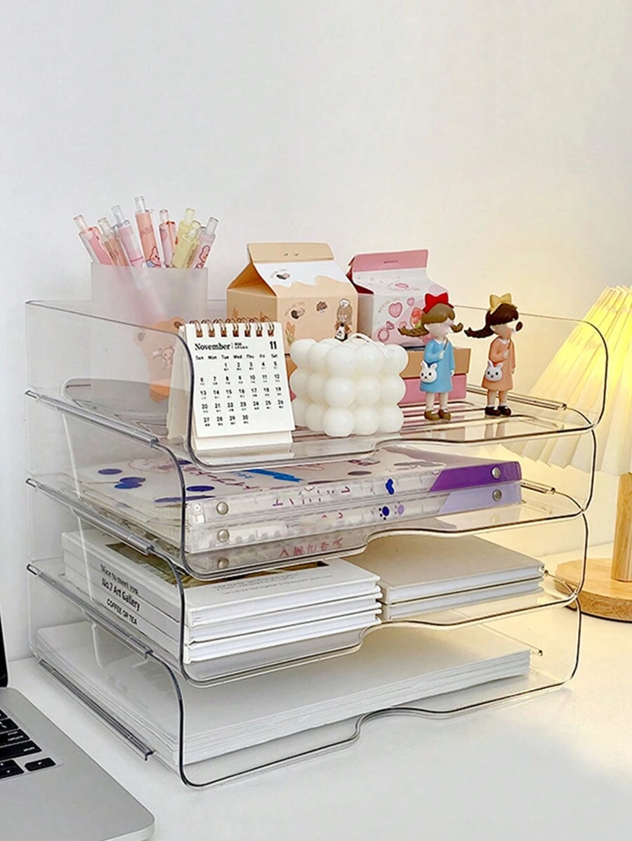 Estante De Almacenamiento De Papel A4 Multicapa Transparente Para Escritorio, Organizador De Suministros De Oficina, 1 Ud. - Blanco - Ver 1