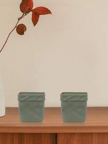 1組2件方形口袋花盆 - 9x9cm(h),現代方形口袋塑料室內花盆,適用於居家客廳電視櫃、茶几桌面裝飾花盆