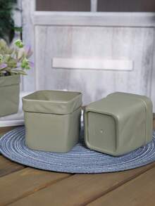 1組2件方形口袋花盆 - 9x9cm(h),現代方形口袋塑料室內花盆,適用於居家客廳電視櫃、茶几桌面裝飾花盆