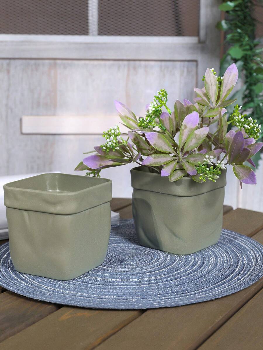 1組2件方形口袋花盆 - 9x9cm(h),現代方形口袋塑料室內花盆,適用於居家客廳電視櫃、茶几桌面裝飾花盆