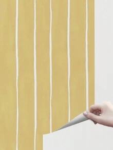 1 卷黃色白色條紋自黏加厚家居裝飾簡約風格藝術壁紙客廳臥室書房背景牆防潮牆貼,47.2x15.8 英寸