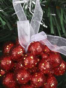 1pc 3d Christmas Foam Ball With Gold Powder Sprinkle Decoration Ball, Creative Mini Christmas Tree Decorations Best Home Decor Christmas Decorations Room Decor Winter - Red - View 2