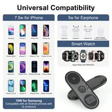 1個迷你黑色15w快速充電多功能無線充電器,適用於三重無線充電,兼容手機,手錶和桌面 - 黑色 - 查看 2