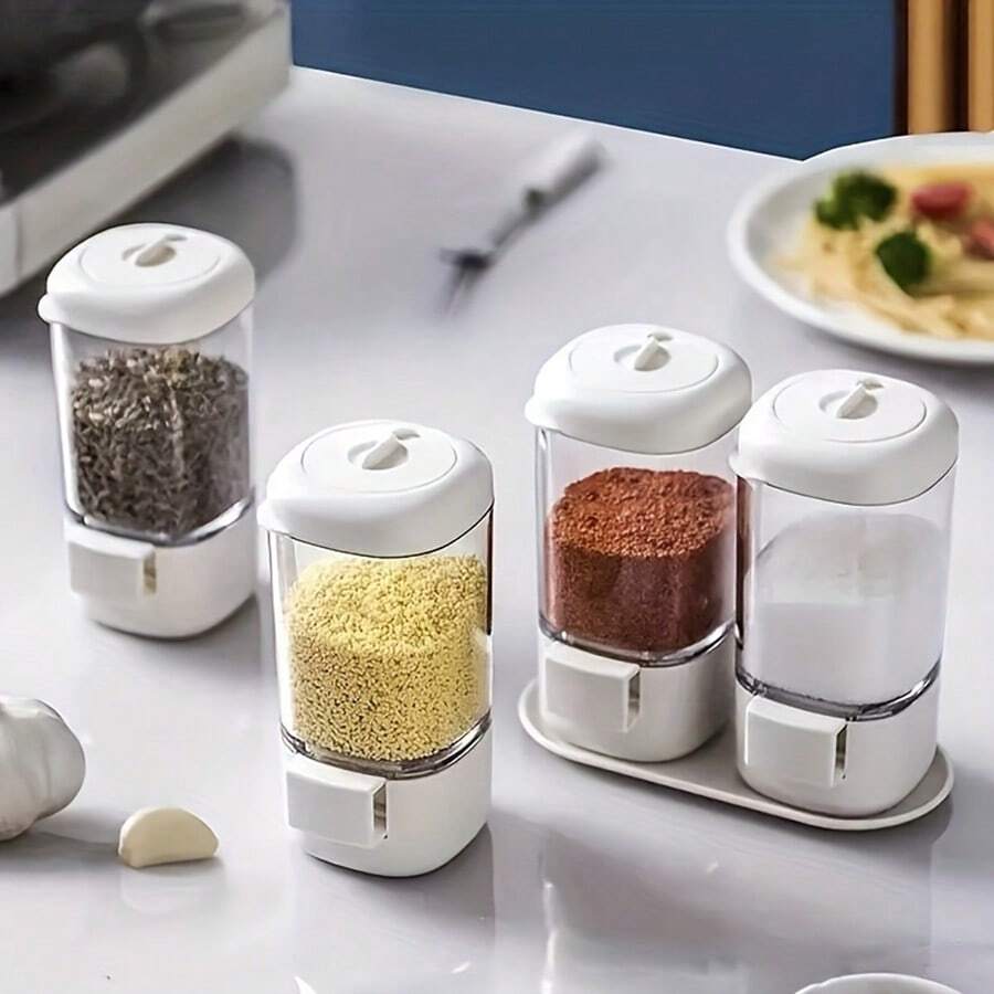 1pc Press Type Quantitative Salt Bottle With Measuring Scale Seasoning Dispenser For Kitchen Bbq - White - View 1