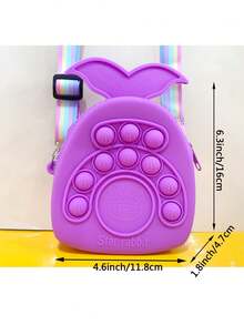 1pc Kids' Crossbody Bag, Soft & Durable Silicone Material, Cute Cartoon Character Design, Squeeze Pop Bubble Feature, Purple - Purple - View 7