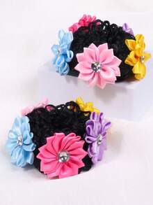 1對可愛鑲嵌鑽石和多色花朵頭箍,適用於幼童女孩的頂部髮髻,適用於日常生活或度假 - 彩色 - 查看 3