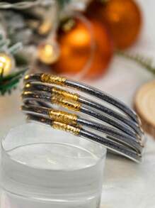 5 Chiếc Đen Tiệc Giáng Sinh Sáng Bóng Lấp Lánh Chống Nước Lễ Hội Nơ Ruy Băng Thạch Lắc Tay Vòng Tay - màu đen - Xem 7