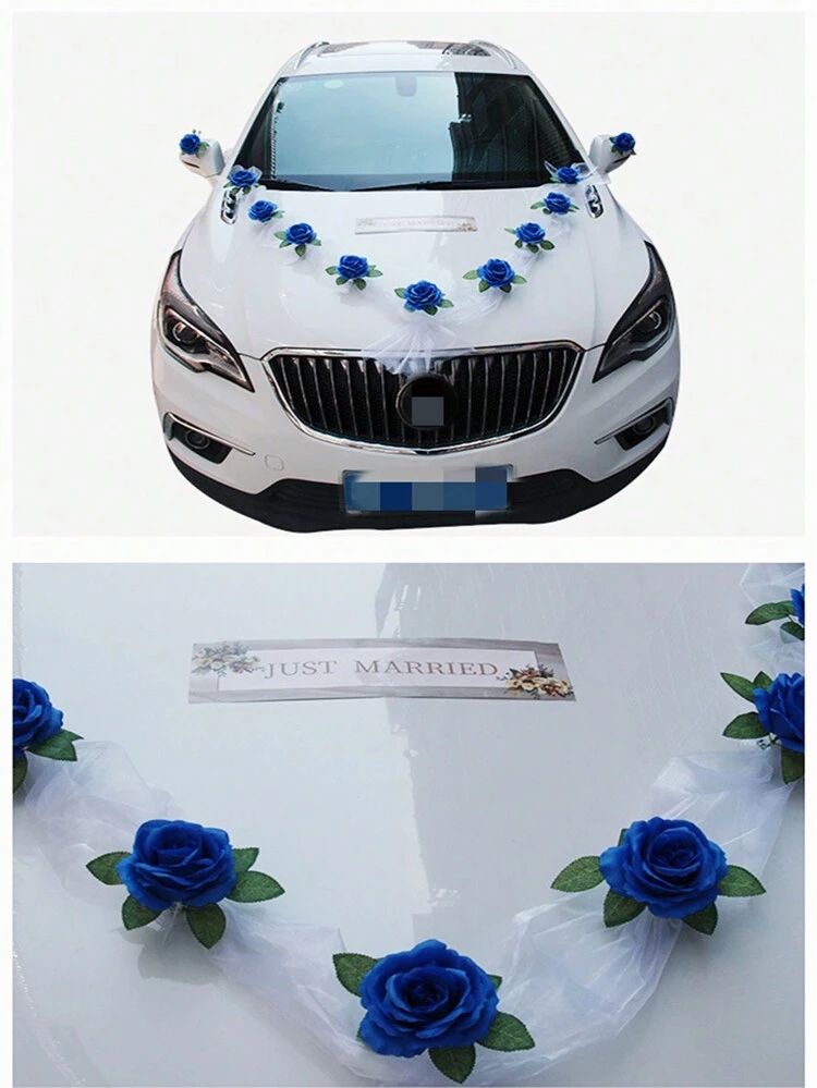 9 piezas Decoración DIY de San Valentín Tela Decoración de Boda Flores de Rosa Simuladas para el auto de bodas , decoración de hogar con flores de rosa de seda artificiales adecuados para varias decoraciones de auto y varias decoraciones de bodas - Azul - Ver 6