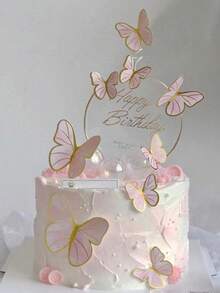 Tarjeta De Inserción Para Decoración De Pastel, Mariposa Rosa, 10 Uds. - Morado - Ver 8