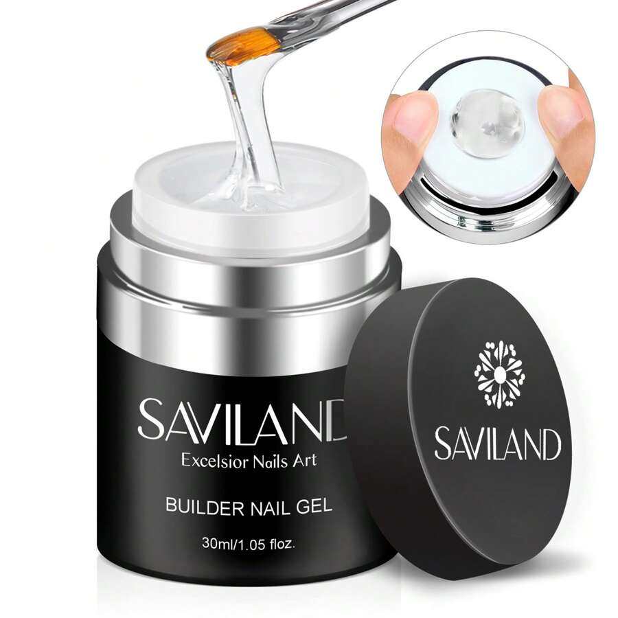 SAVILAND Builder Nail Gel con diseño de cojín de aire, gel duro transparente para extensión de uñas, gel base constructor de uñas y gel fortalecedor para manicura con 100 pinceles para uñas