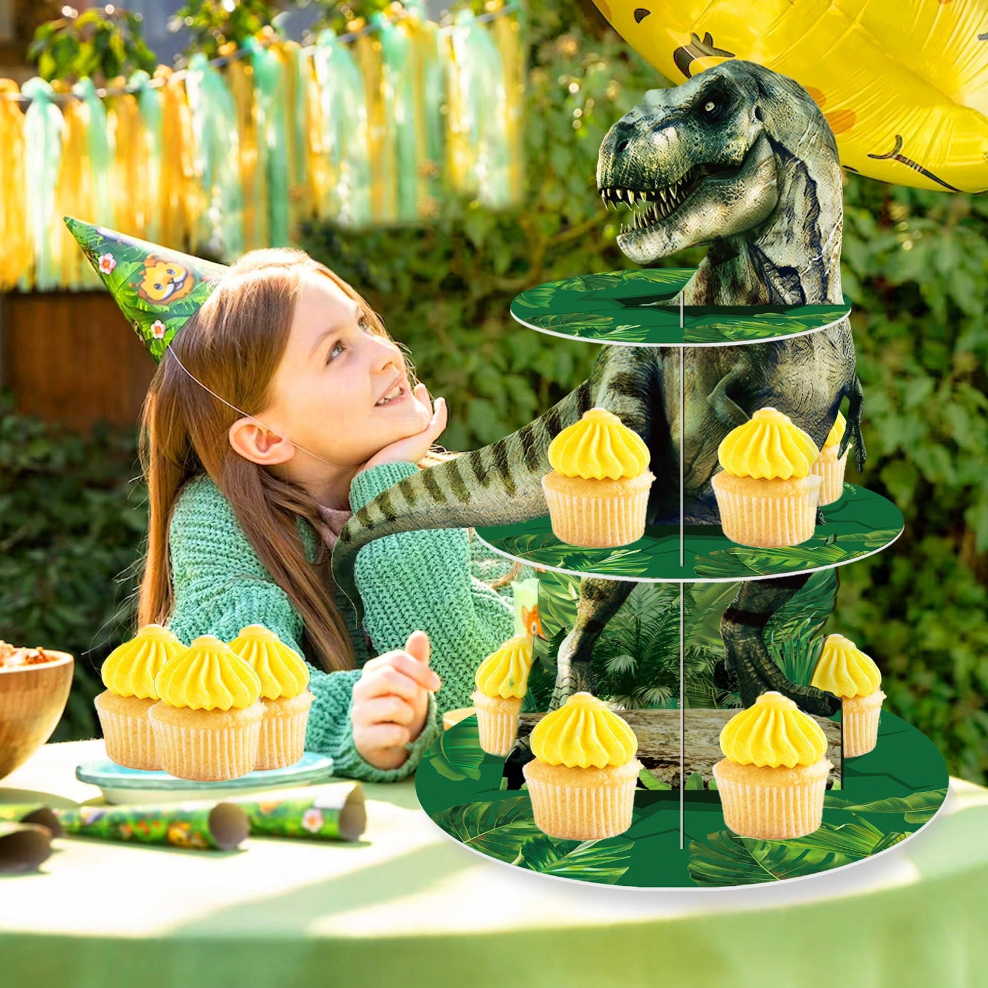 恐竜ワンちゃん カップケーキスタンド 3段 多機能 ケーキ棚 デコレーション パーティー用品 SHEIN JAPAN