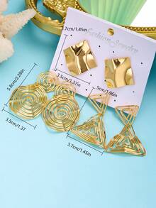 Juego De 6 Piezas De Aretes Triangulares Y Circulares Geométricos En Tono Dorado - Amarillo Oro - Ver 5