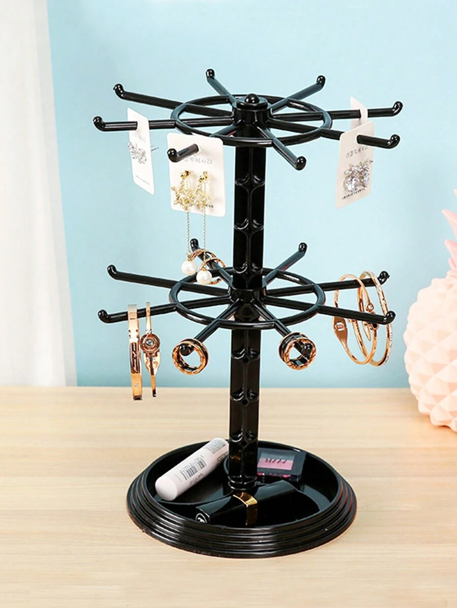單層2層可旋轉拆卸多功能珠寶展示架,用於展示項鍊,耳環和手鍊 - 黑色 - 查看 1