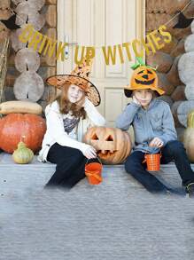 1入組金色drink Up Witches點綴旗幟,金色閃亮萬聖節派對裝飾,神秘女巫萬聖節派對橫額,萬聖節派對用品