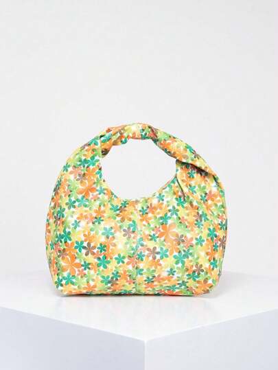 حقيبة يد مربعة بشكل ملتوي عصرية ومتعددة الاستخدامات، مع محفظة بنمط زهري للاستخدام اليومي