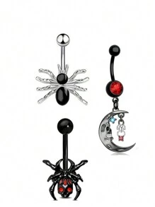 5入組女性不銹鋼蜘蛛系列黑色肚臍圓環適用於穿孔適用於復活節穿戴