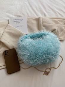Fashionable Plush Zipper Bag For Autumn And Winter, Simple Style - Dusty Blue - View 6