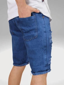 Men Shorts - 深色水洗藍 - 查看 3