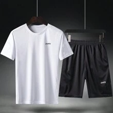 Conjunto deportivo de estilo novio para hombres, ropa deportiva para correr y ciclismo, camiseta de manga corta transpirable de seda de hielo y ropa deportiva de secado rápido en traje de baloncesto - Blanco - Ver 1