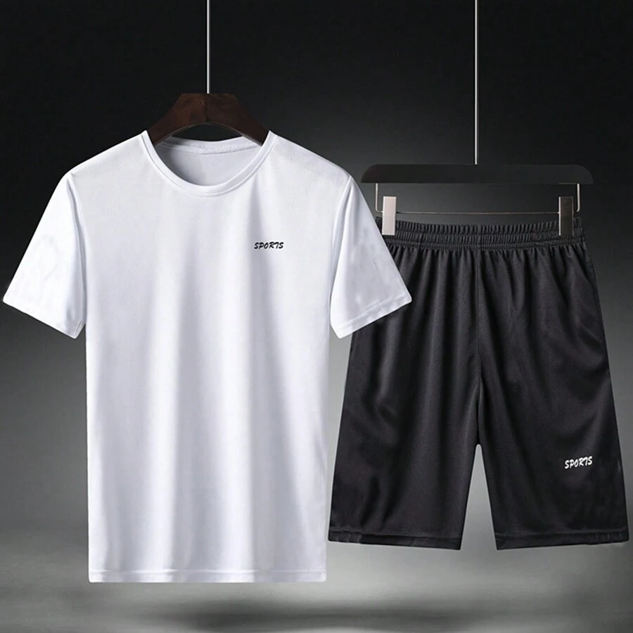 Conjunto deportivo de estilo novio para hombres, ropa deportiva para correr y ciclismo, camiseta de manga corta transpirable de seda de hielo y ropa deportiva de secado rápido en traje de baloncesto - Blanco - Ver 1
