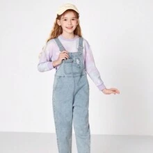 Balabala 青少女春秋時尚可調肩帶牛仔背帶裙 - 藍色 - 查看 1