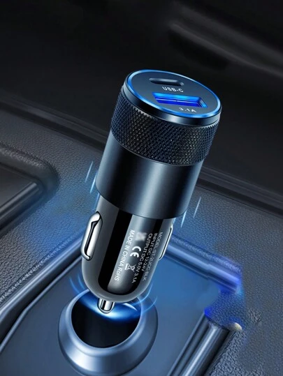 1入3.1a Usb + Pd金屬車用充電器,鋁合金和鋼製的手槍形狀的汽車充電器