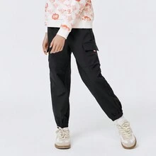Balabala Tween Girl Contrast Elastic Waist Flap Pocket Trousers - Black - View 4