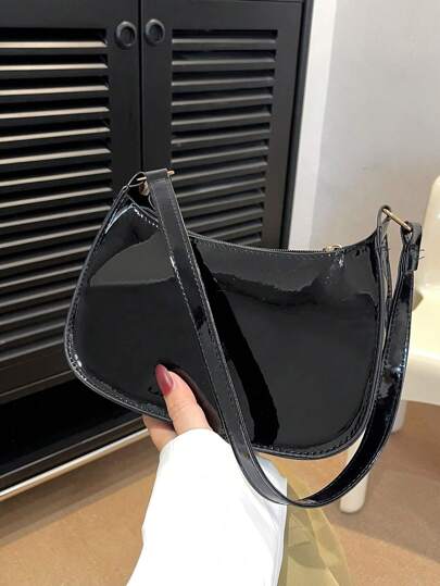 Enfärgad präglad geometrisk axelväska Dragkedja under ärmarna Damaxelväska, präglad axelväska, Mode Retro Dragkedja Casual Vattentät handväska för tonårsflickor Kvinnor högskolestudenter, nybörjare och tjänstemän Perfekt för kontor, arbete, företag, pendling Bästa arbetsväska för kvinnor