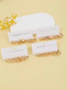 24對簡約時尚休閒復古c形波浪擬珍珠耳環,適合女性日常穿著 - 金黃色 - 查看 4