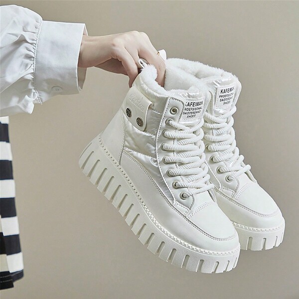 Stivali da neve in pelle PU da donna, inverno 2023, tubo corto alto, imbottiti termici, spessi, alla moda