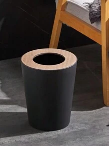 6pcs/Set Simple Bamboo Cover Bath Set Toothbrush Holder Kit Wash Gargle Bathroom Accessories Soap Dish Shower Gel Bottle Wash Cup Toilet Brush Trash Can Home Bathroom Decor Bathroom Accessories Bathroom Organizer - Black - View 7