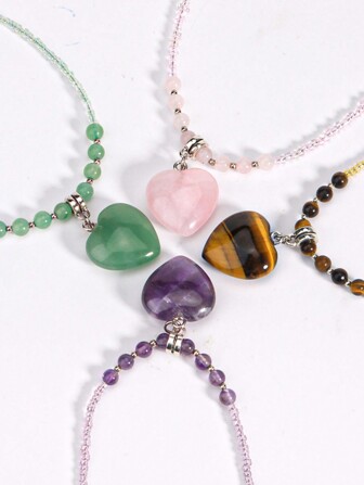 1 件心形蘑菇吊坠项链，适合女士女孩情侣款，天然石，透明水晶，玫瑰石英，紫水晶，虎眼玻璃，水晶珠，颈链，情侣款，情人节新年珠宝礼物，妈妈，母亲节，礼物