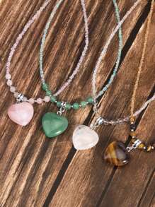 1 件心形蘑菇吊坠项链，适合女士女孩情侣款，天然石，透明水晶，玫瑰石英，紫水晶，虎眼玻璃，水晶珠，颈链，情侣款，情人节新年珠宝礼物，妈妈，母亲节，礼物 - 心形項鍊 - 查看 3