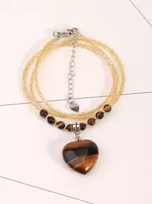 1 件心形蘑菇吊坠项链，适合女士女孩情侣款，天然石，透明水晶，玫瑰石英，紫水晶，虎眼玻璃，水晶珠，颈链，情侣款，情人节新年珠宝礼物，妈妈，母亲节，礼物 - 心形項鍊 - 查看 7