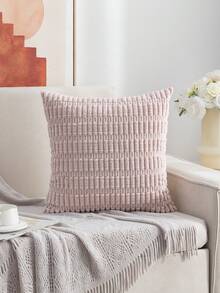 1pc Envelope Closure Pillow Cover & 1pc Solid Color Decorative Cushion Cover - Pink - View 3