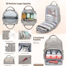 Vegan Leather Diaper Bag Backpack With Changing Pad And Pacifier Holder, Multi-Functional Baby Bag For Boy Girl, Waterproof For Travel, Perfect Baby Shower Gifts For Mom, Dad, Newborn - Xám - Xem 2